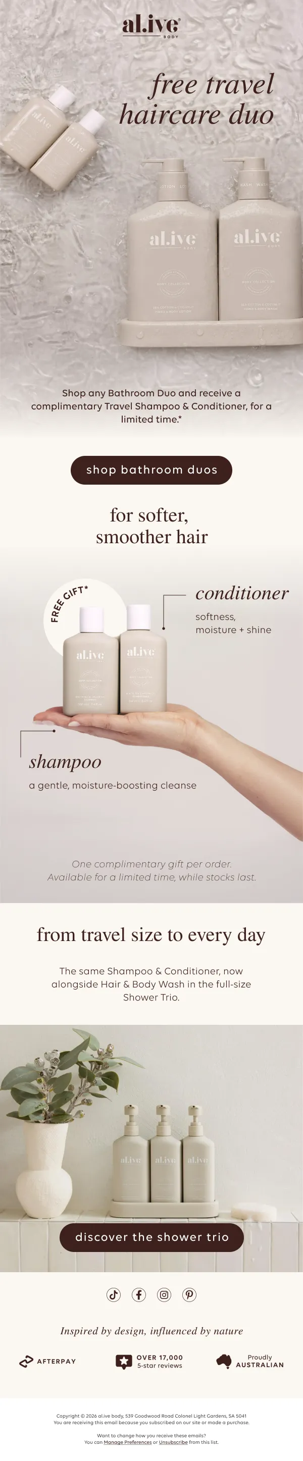 al.ive body email introducing the haircare range