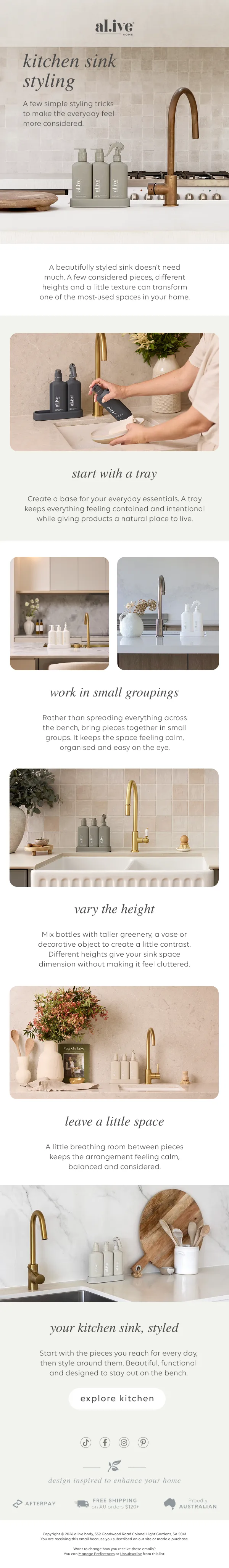 al.ive body "The Sink Space Edit" campaign email